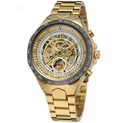 WINNER men's personality fashion gold watch all steel hollow automatic mechanical watch