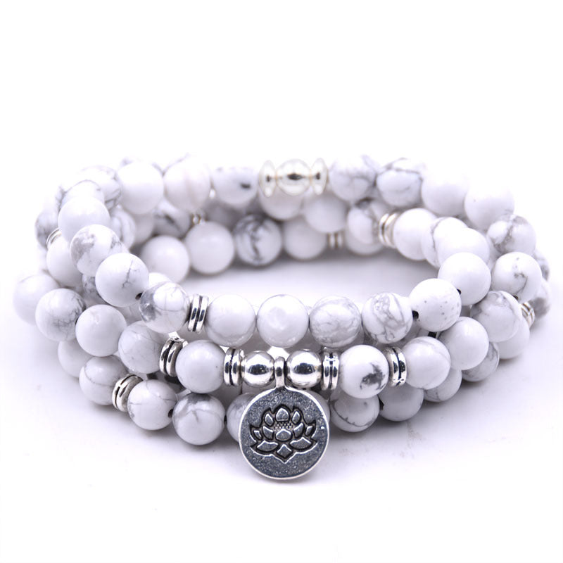 silver Lotus pendant Buddha beads religion Yoga Bracelet