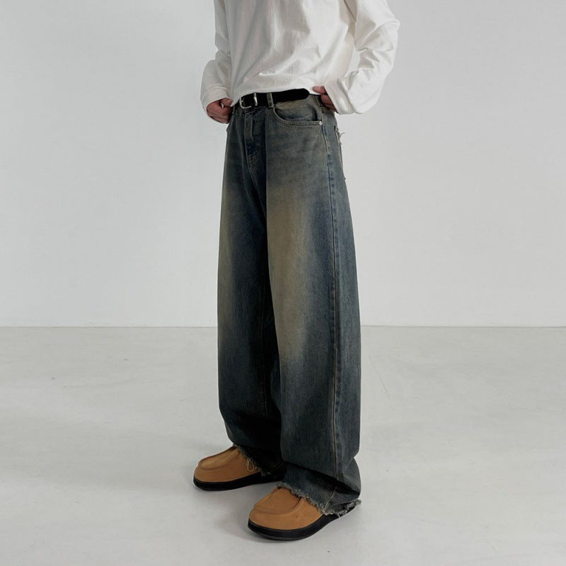 Men's Spring Loose Retro Worn Looking Washed-out Jeans