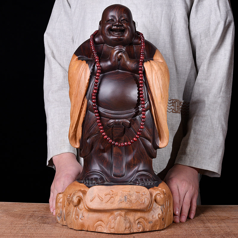 Ebony wood carving Maitreya Buddha statue decoration