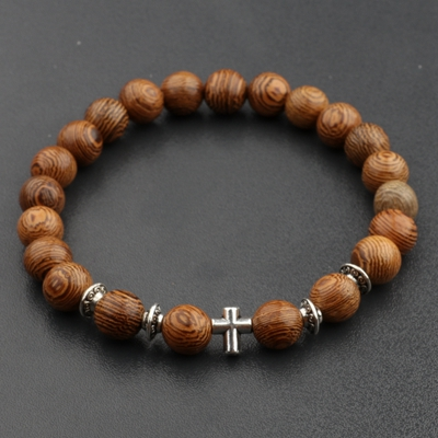 Hot Men Natural Wood Beads Cross Bracelets Onyx Meditation 58 / 5000