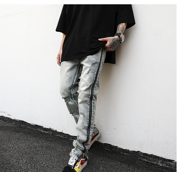 Distressed Zip Denim