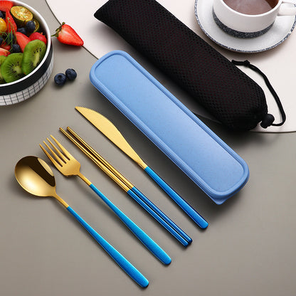 304 Dinnerware Set Flatware Kitchen Accessories Camping Travel Sets Gold Knife Fork Spoon Portable Cutlery Sets With Case