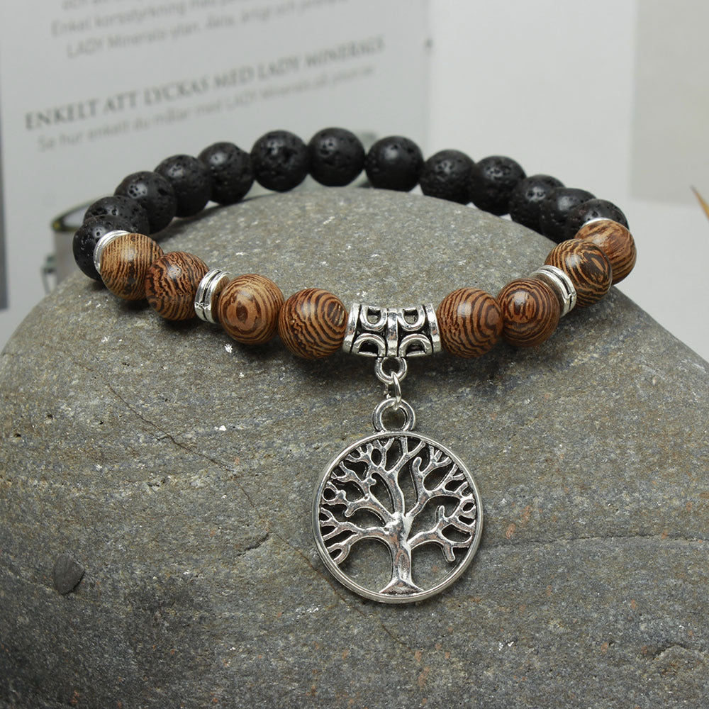 Volcanic Stone Buddha Beads Lotus Yoga Tree Of Life Pendant Bracelet