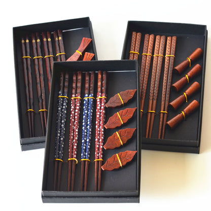 Wooden Chopsticks 4 Pairs Of Chopsticks Chopstick Holder Combination Gift Box Set