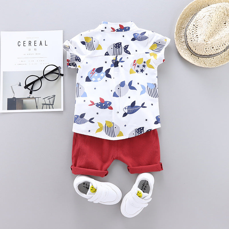 Boy's suit cotton and linen shirt short sleeve suit