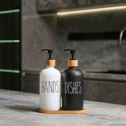 Shampoo Bottle With Wooden Soap Dispenser