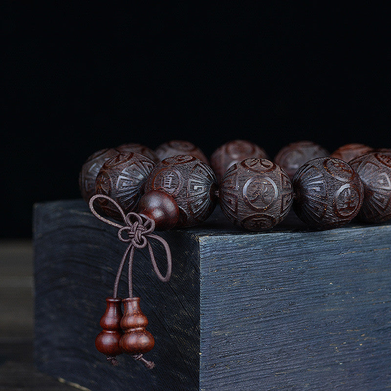 Twelve Mantra Floating Carved Rosewood Bracelet Red Sandalwood Men's Crafts Buddha Beads Rosary