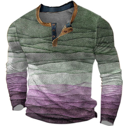 European And American Printed Three-button Long-sleeved Pullover