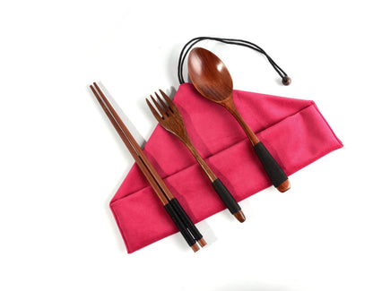 4PCS Japanese Wooden Spoon Chopsticks Tableware Set