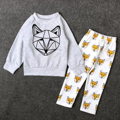 Spring and autumn casual children's unisex fox print set