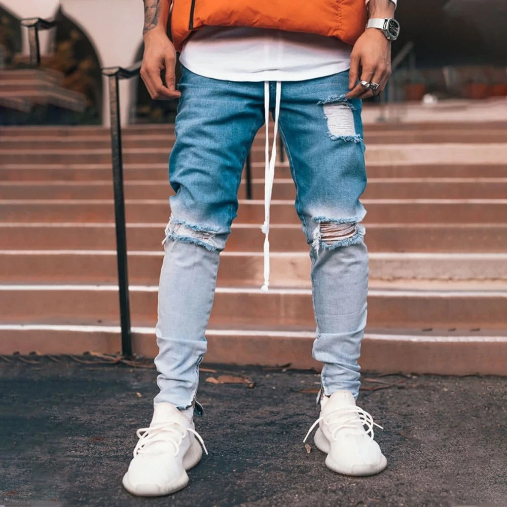 Men's pants with ripped zipper ankle