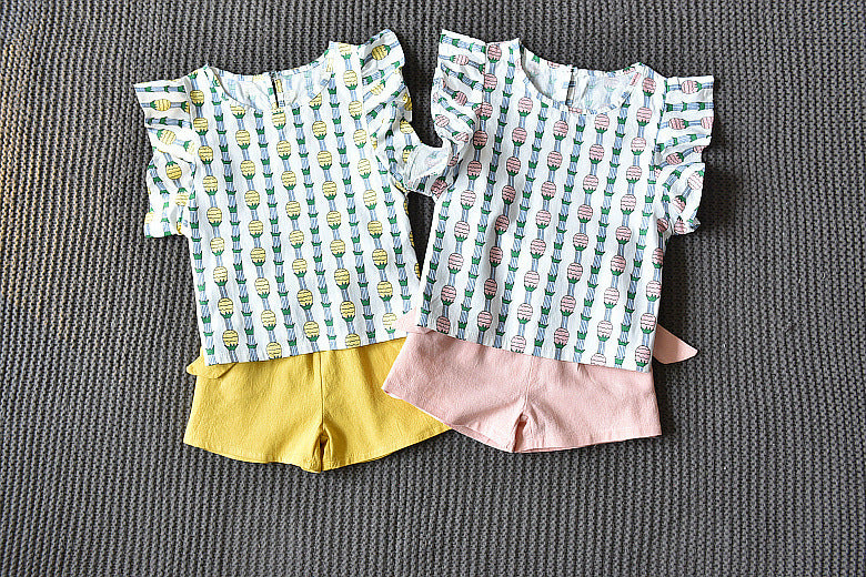 Pineapple Flying Sleeve Shorts Set