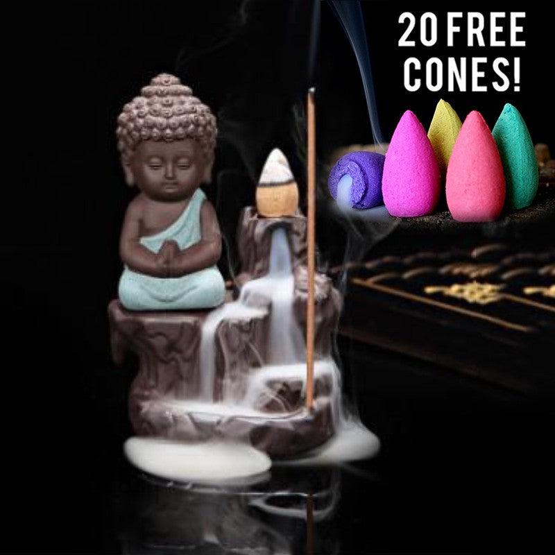 Creative Zisha Little Monk Mountain Flowing Water Backflow Incense Burner