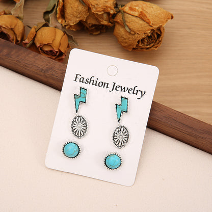 3 Piece Artificial Turquoise Stud Earrings 