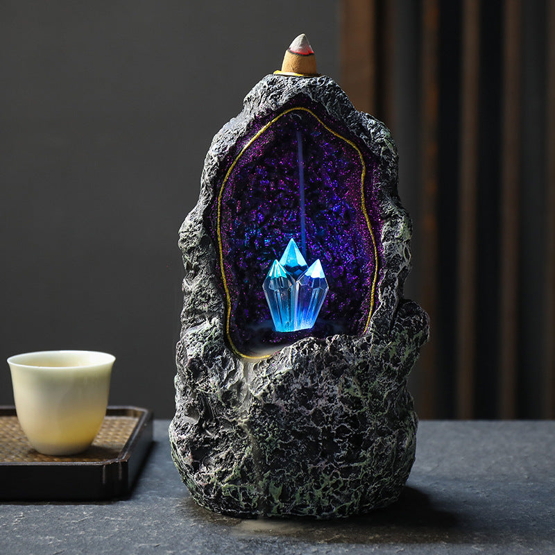 Creative Resin Backflow Incense Burner Crystal Cave Led Night Light Incense Creative Ornaments