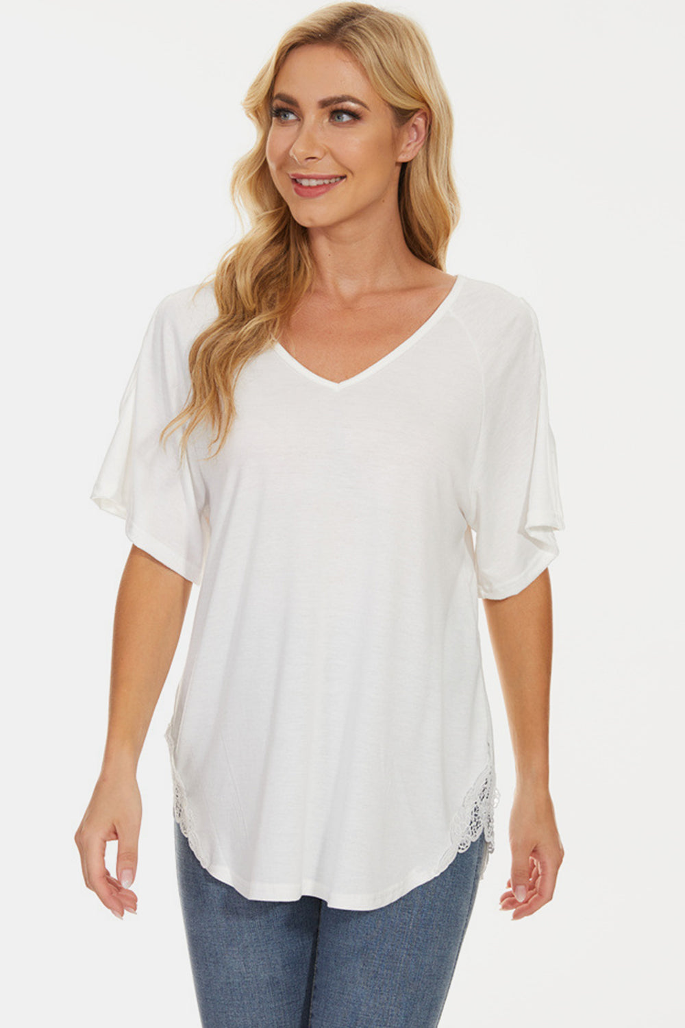 Cutout V-Neck Short Sleeve T-Shirt - Babbazon New Products