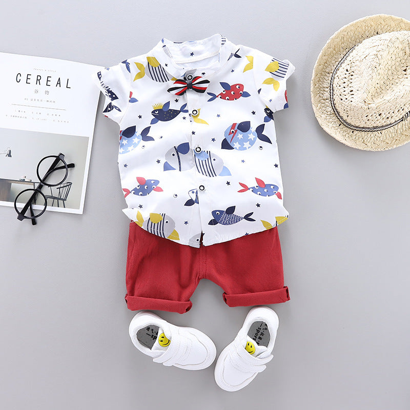 Boy's suit cotton and linen shirt short sleeve suit