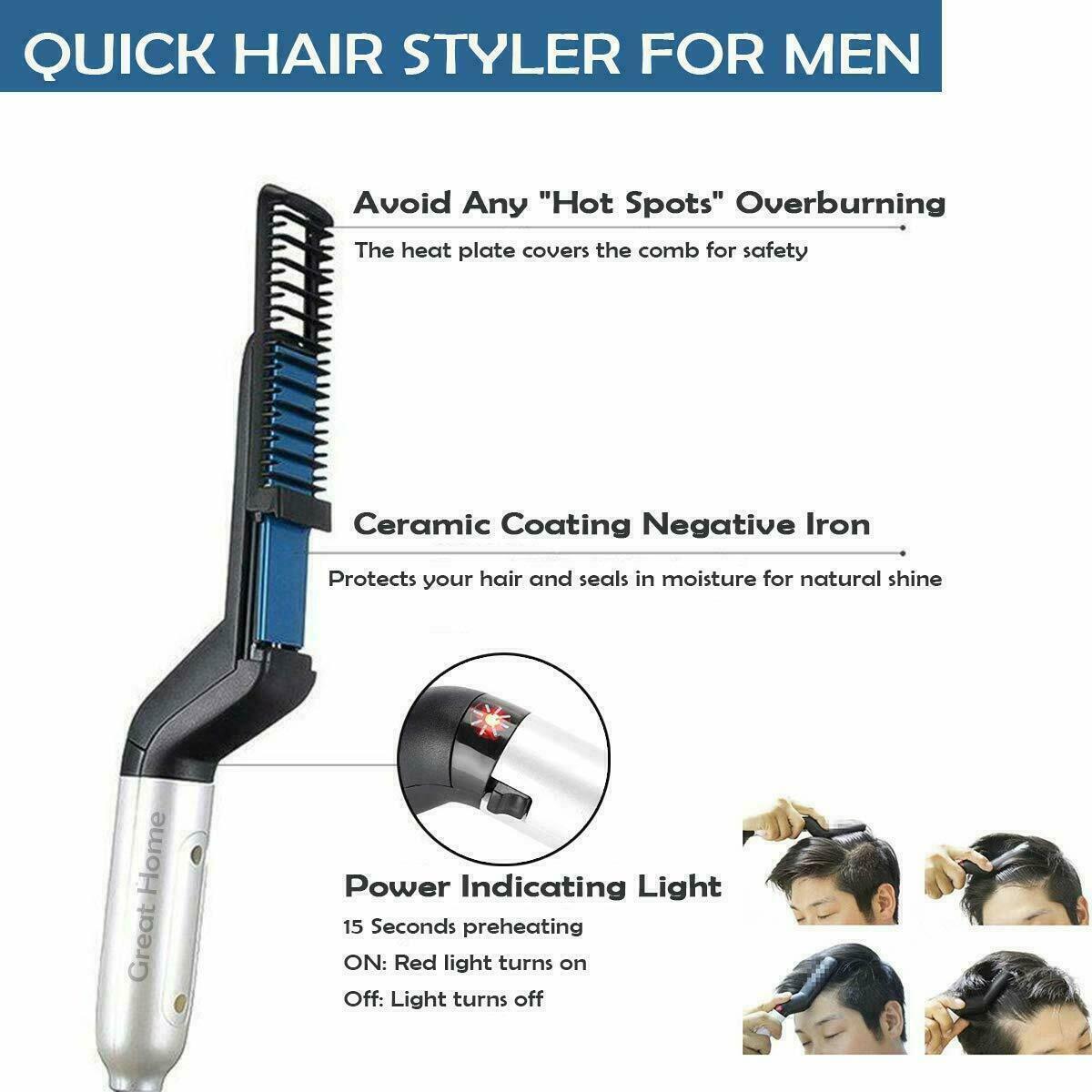 Hair Straightener Men Multifunctional Comb Curling Electric Brush Professional Hair Comb Brush Beard Straightener Hair Curler Fast Heating Styling Tools 