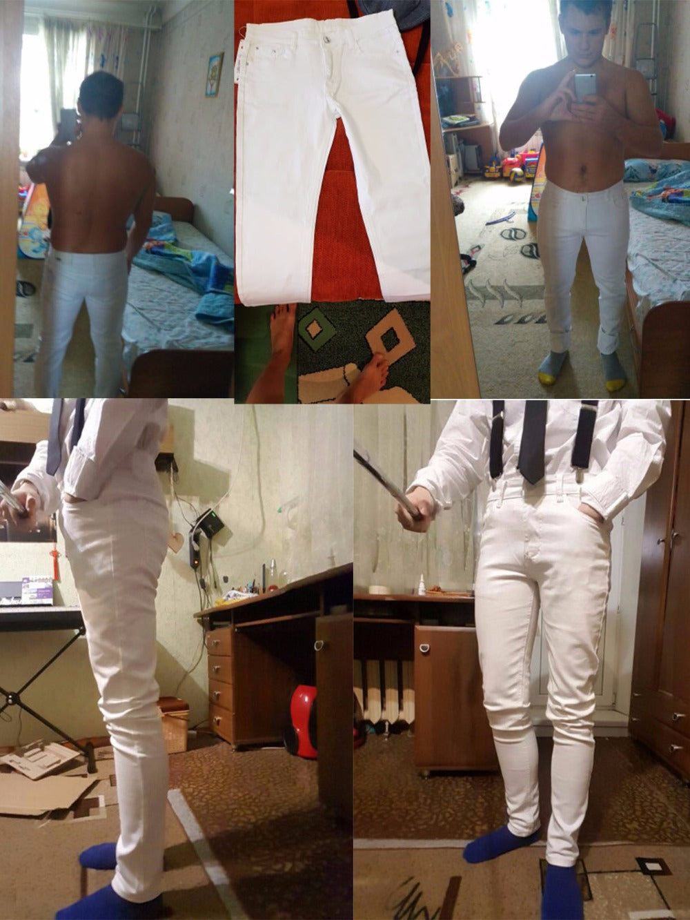 White pants men's slim feet pants