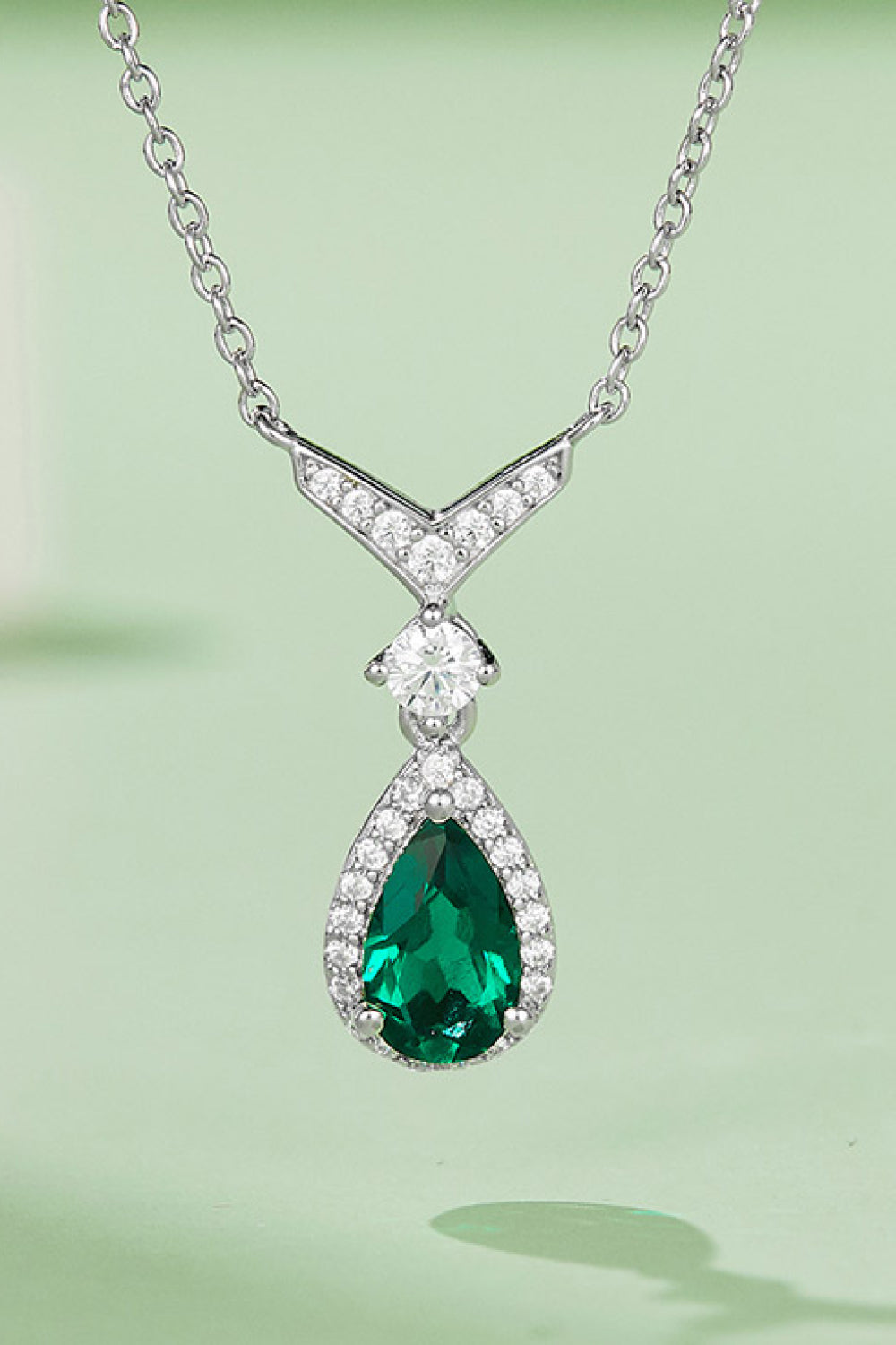 Lab-Grown Emerald Teardrop Necklace 