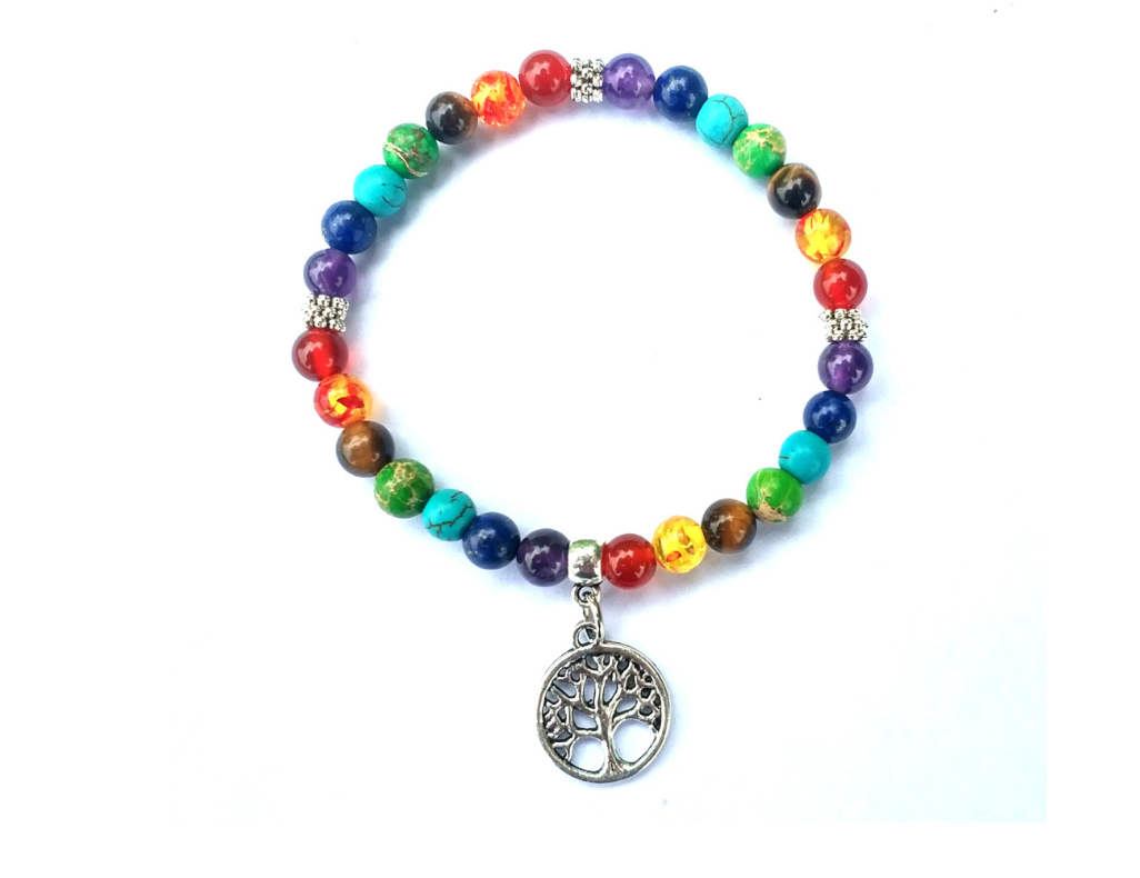 Life Tree Buddha Lotus Pendant Small Snowflake Seven Chakra Yoga 6mm Natural Stone Friendship Bead Bracelet