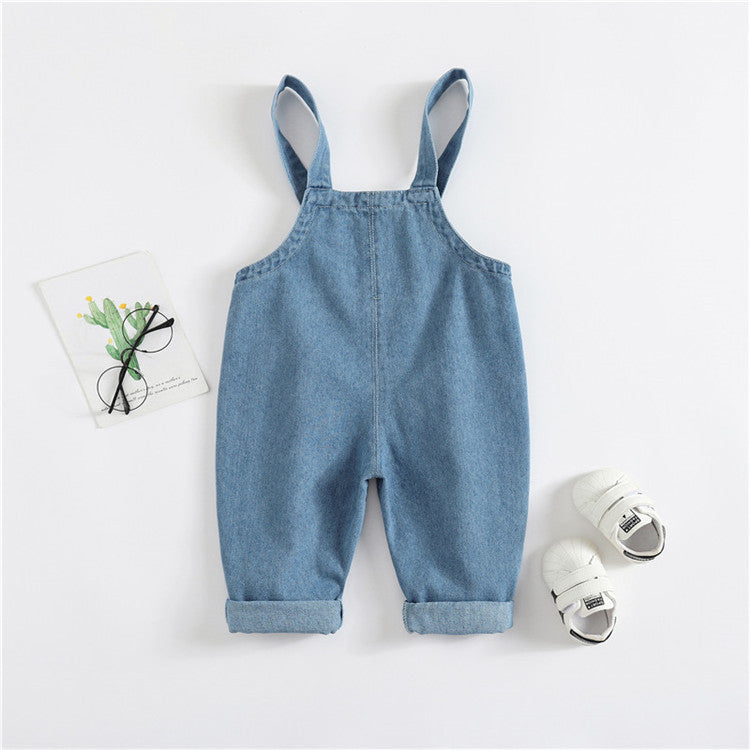 Boys and girls baby denim suspenders trousers