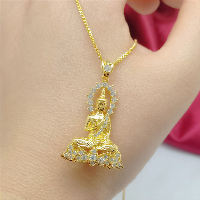 Golden buddha pendant necklace men and women