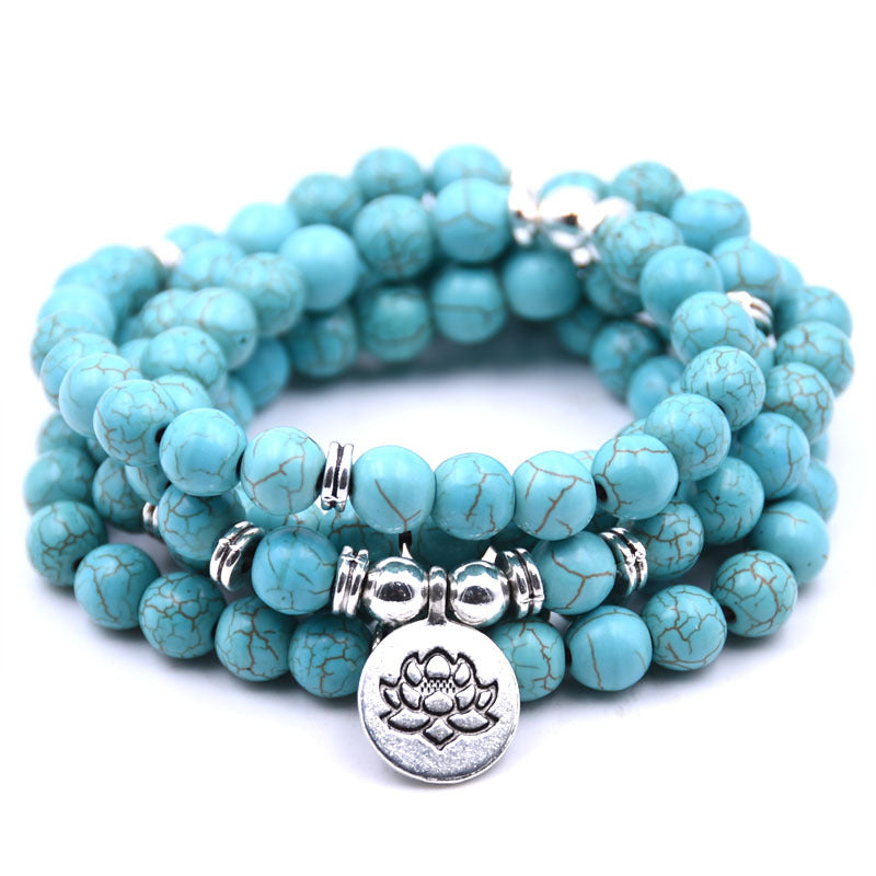 silver Lotus pendant Buddha beads religion Yoga Bracelet