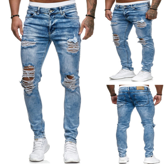 Shredded stretch-straight denim trousers