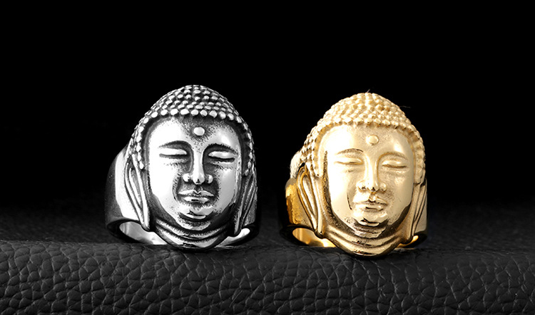 Sakyamuni Buddha head steel titanium ring