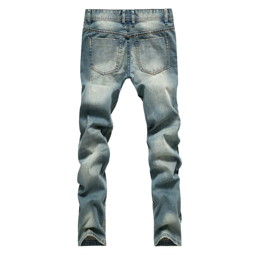 Straight Light-Colored Nostalgic Button Hole Men's Denim Trousers