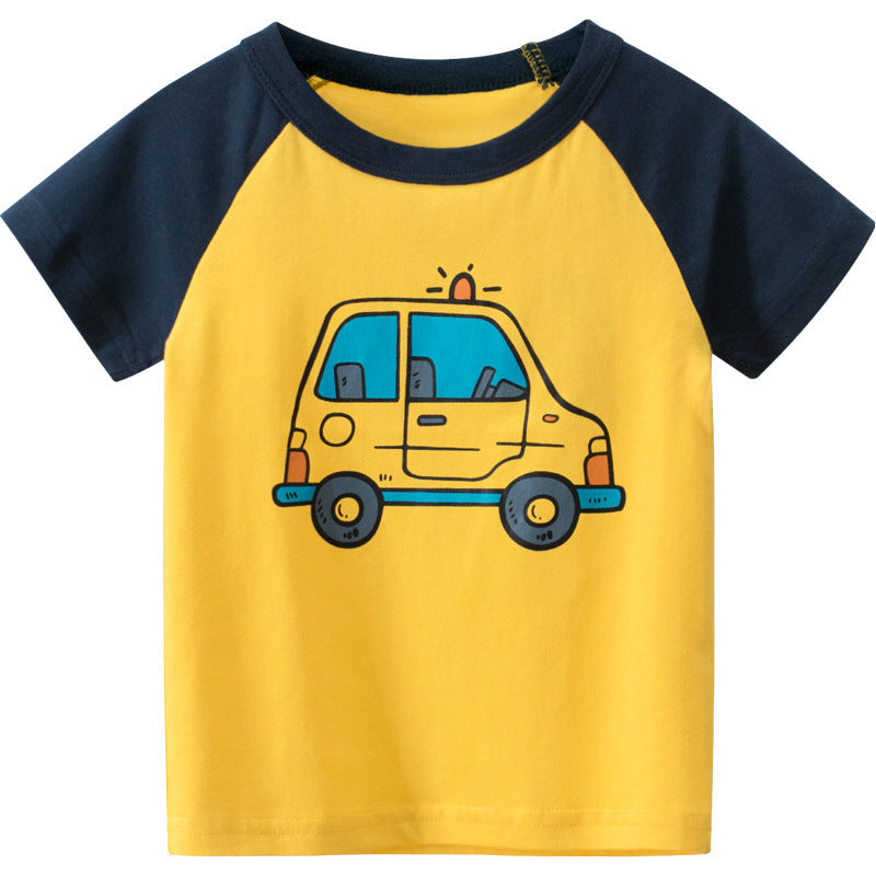 New Children's Clothing Car Cartoon T-shirt Short Sleeves