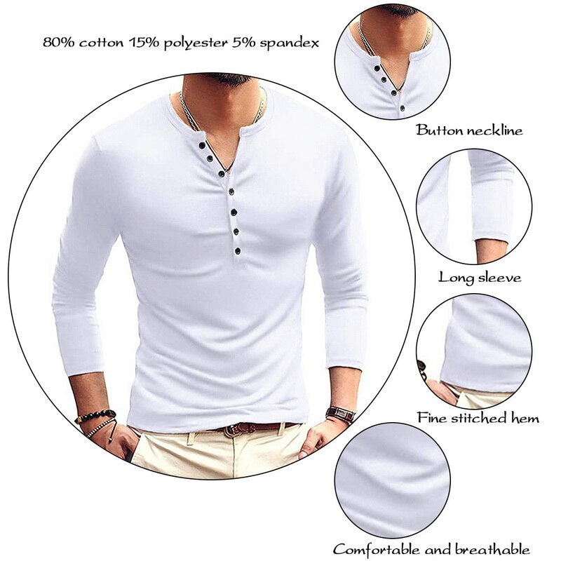 Korean MenS Slim Clamshell Pockets Long Sleeve T-Shirt