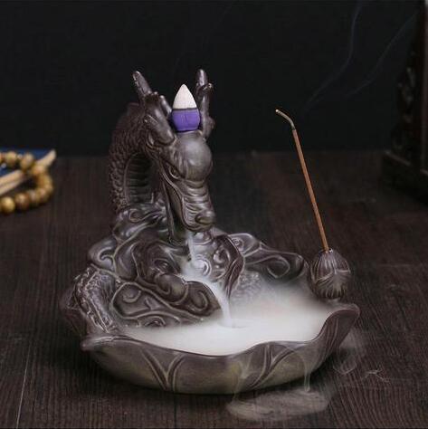 Dragon ceramic incense burner smoke