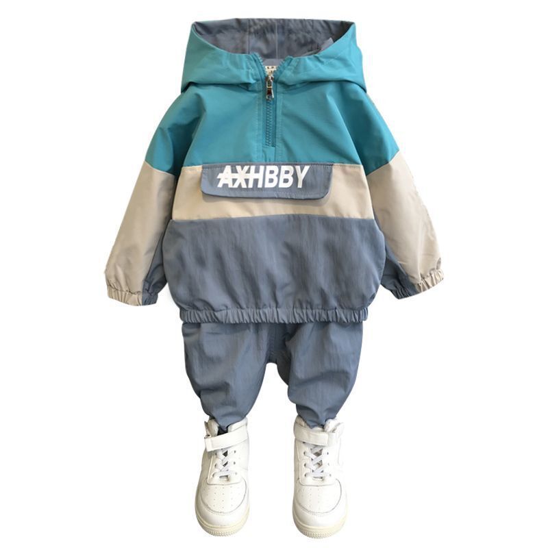 Boys plus fleece hooded color matching suit