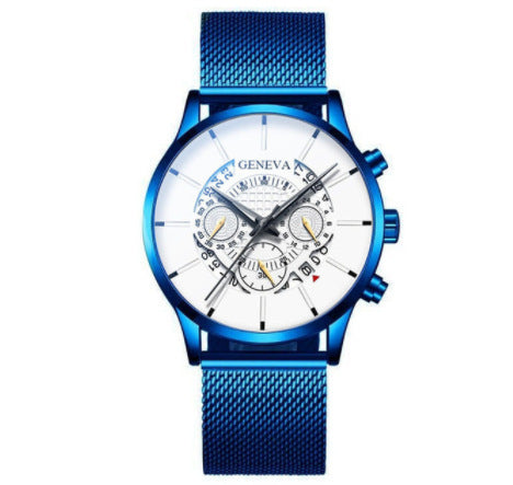 Men's Quartz Watch With Non-Mechanical Alloy Steel Band Calendar