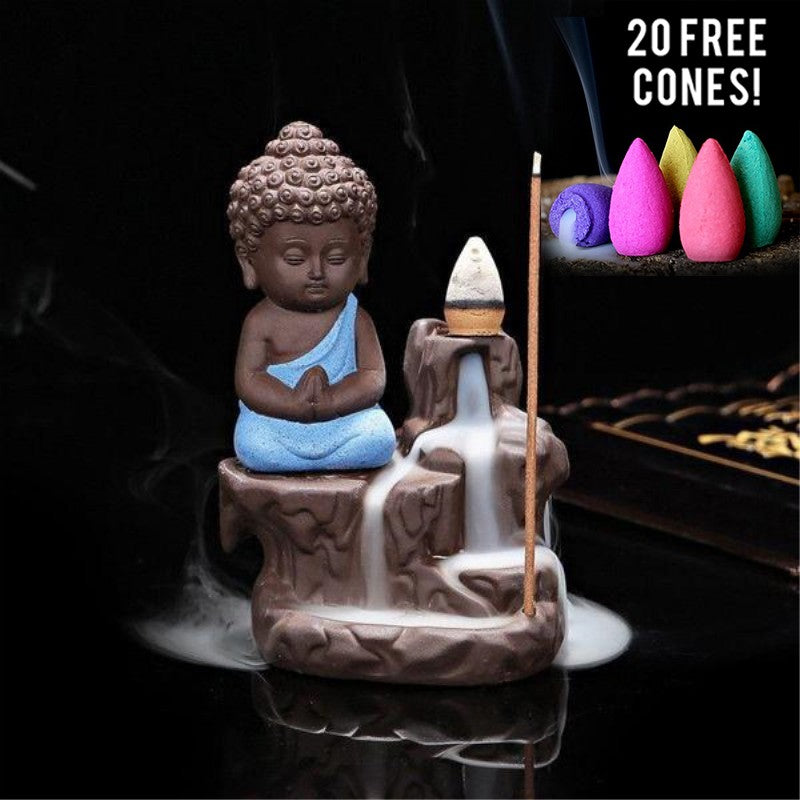 Creative Zisha Little Monk Mountain Flowing Water Backflow Incense Burner