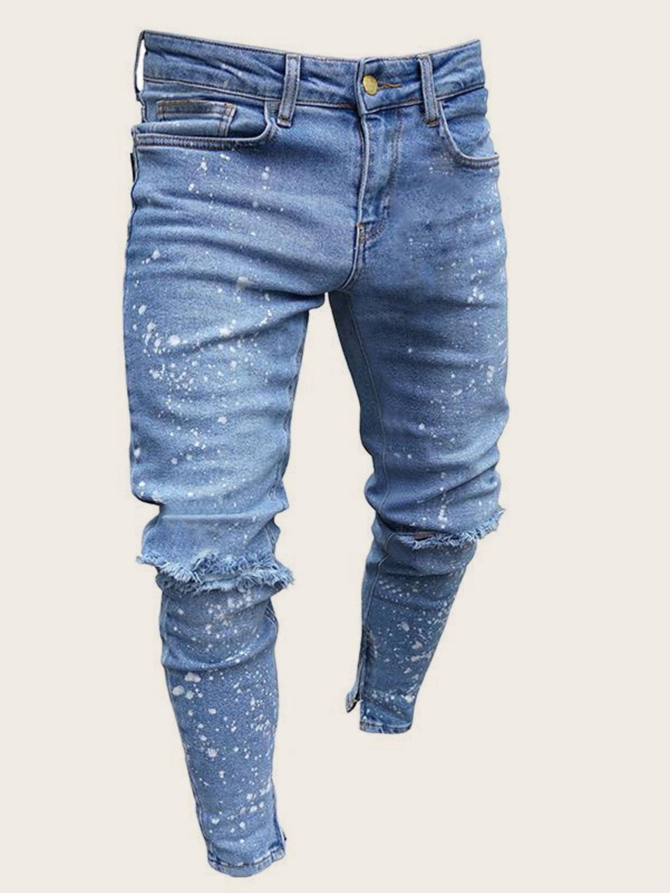 Washed jeans with small zipper holes