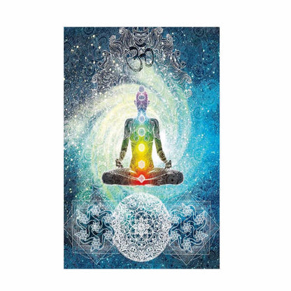 7 Chakra Buddha Wall Tapestry India Blue Tone Bed Cover