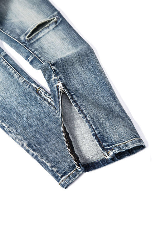 Knife cut classic zipper beam pants jeans