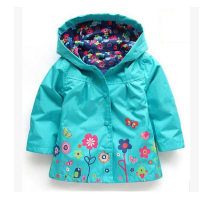 Girls Cute Flowers Windproof Rain Jacket with Hood 