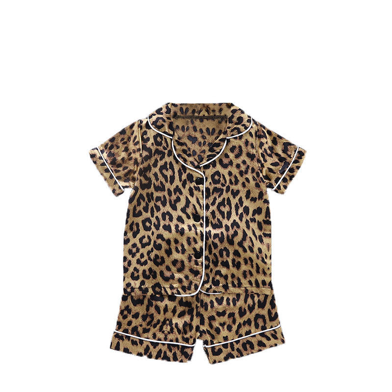 Children's Homewear Leopard Print Ice Silk Pajamas Short Sleeve Set