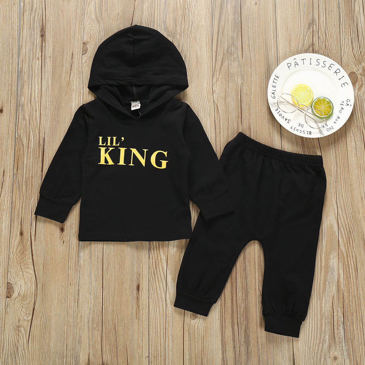 Boys' hooded sweatshirt long-sleeved trousers suit