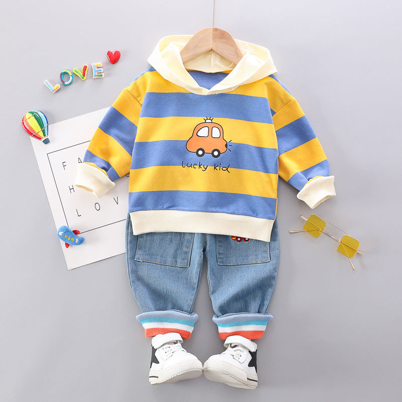 Children's Fashion Striped Car Hoodie Set