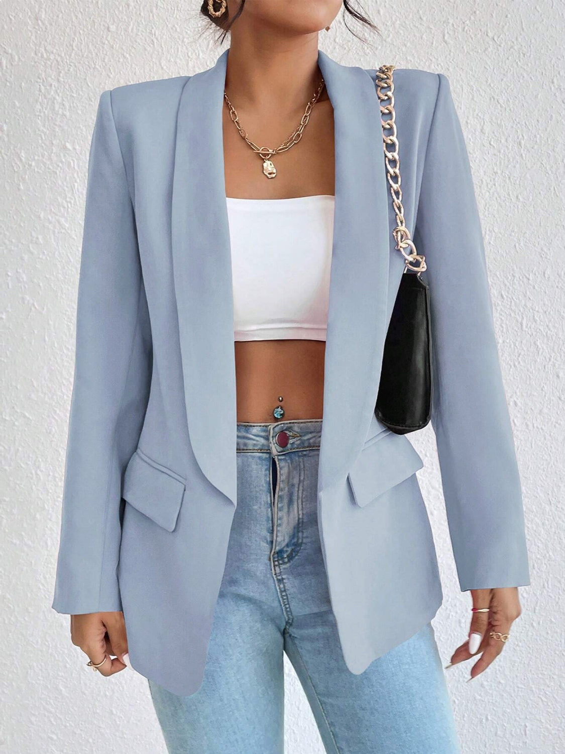 Shawl Collar Long Sleeve Blazer - Babbazon