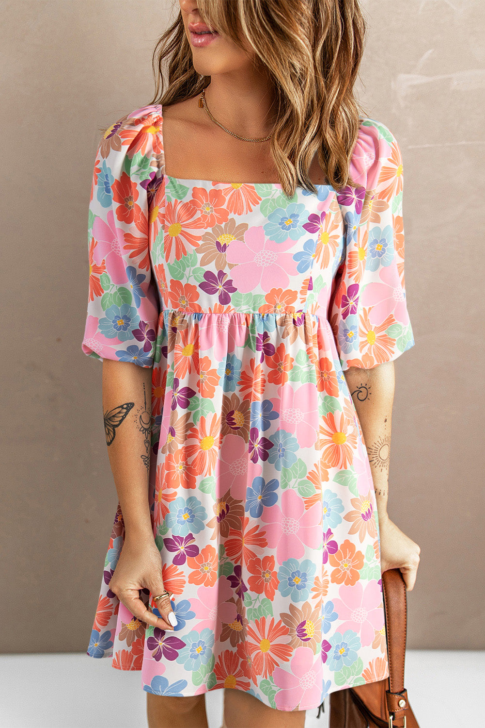 Printed Half Sleeve Mini Dress - Babbazon New Products