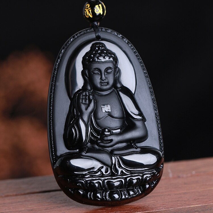 Black Obsidian Stone Buddha Necklace