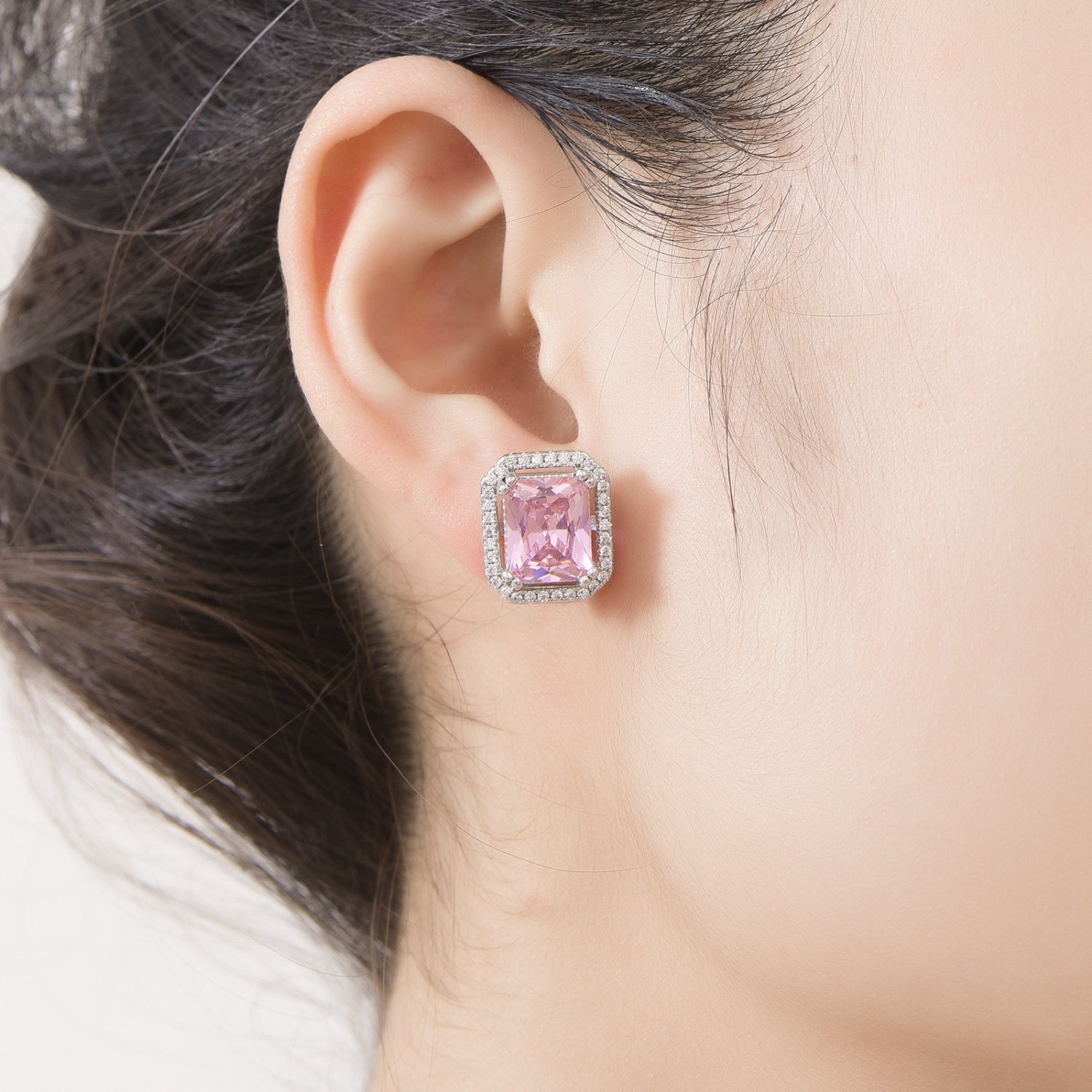 Silver-Plated Zircon Stud Earrings 