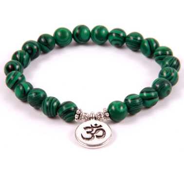 Amazon Hot Explosion Natural Malachite Beaded Bracelet Lotus Buddha Head OHM Yoga Pendant Bracelet